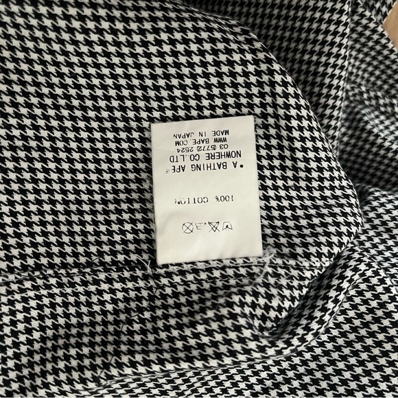 BAPE sz S Long Sleeve Button Down Shirt Black White Houndstooth Bathing Ape - Picture 3 of 9